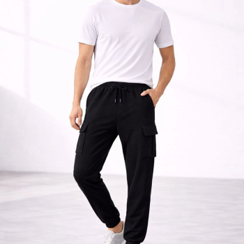 Erkek Jogger Eşofman Altı Kargo Cepli Lastikli Paça Spor Pantolon - Siyah