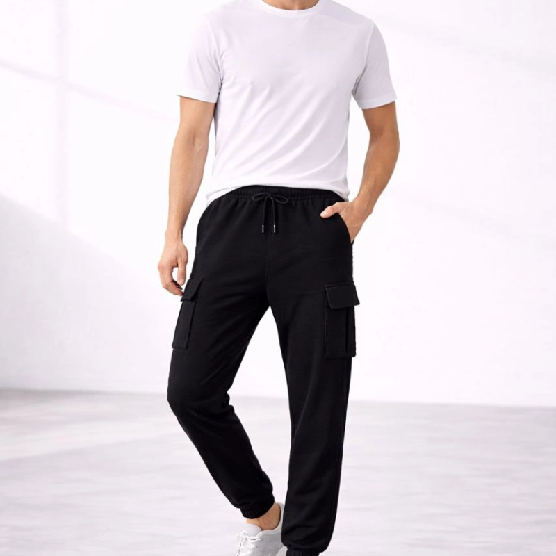 Erkek Jogger Eşofman Altı Kargo Cepli Lastikli Paça Spor Pantolon - Siyah