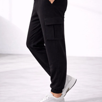 Erkek Jogger Eşofman Altı Kargo Cepli Lastikli Paça Spor Pantolon - Siyah