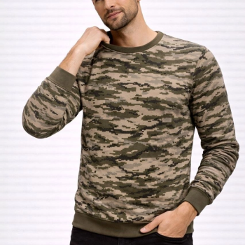 Erkek Kamuflaj Desenli 2 İplik 4 Mevsim Uzun Kollu Bisiklet Yaka Sweatshirt - Kamuflaj