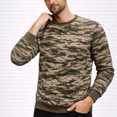 Erkek Kamuflaj Desenli 2 İplik 4 Mevsim Uzun Kollu Bisiklet Yaka Sweatshirt - Kamuflaj