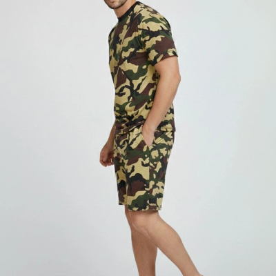 Erkek Kamuflaj Desenli Tişört Şort Takım Regular Fit Spor 2’li - Kamuflaj