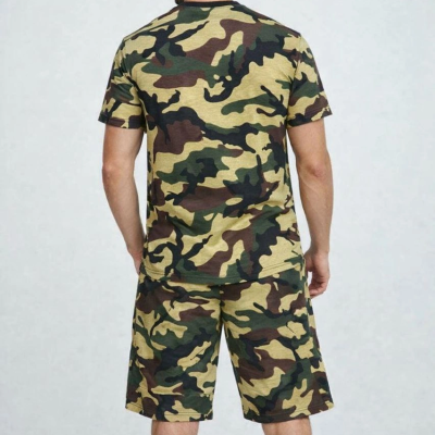Erkek Kamuflaj Desenli Tişört Şort Takım Regular Fit Spor 2’li - Kamuflaj