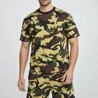 Erkek Kamuflaj Desenli Tişört Şort Takım Regular Fit Spor 2’li - Kamuflaj