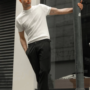 Erkek Kısa Kol Bisikilet Yaka Triko T-Shirt - Beyaz