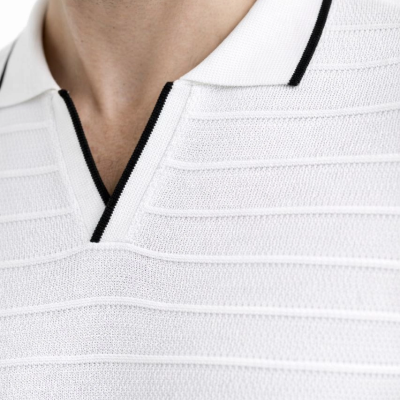 Erkek Kısa kol Fitilli Triko Polo Yaka Düğmesiz T-shirt 2'li Set Beyaz-Mint Yeşili