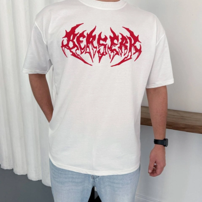 Erkek Kısa Kol Yazlık Tişört Bisiklet Yaka Baskılı Oversize T-Shirt - Beyaz