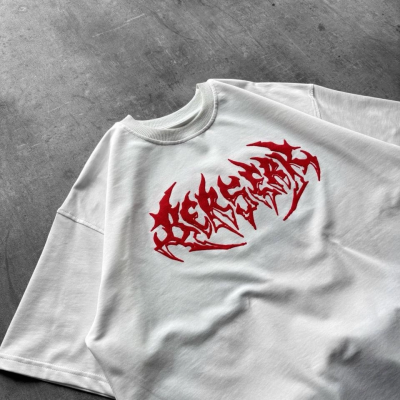 Erkek Kısa Kol Yazlık Tişört Bisiklet Yaka Baskılı Oversize T-Shirt - Beyaz