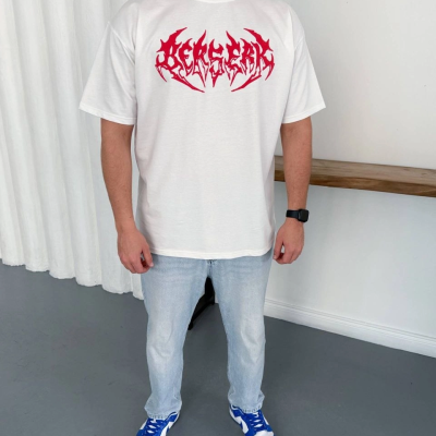 Erkek Kısa Kol Yazlık Tişört Bisiklet Yaka Baskılı Oversize T-Shirt - Beyaz