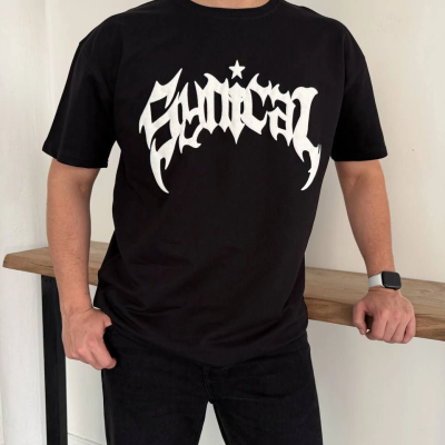 Erkek Kısa Kol Yazlık Tişört Bisiklet Yaka Baskılı Oversize T-Shirt - Siyah