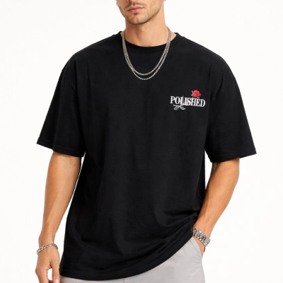 Erkek Kısa Kol Yazlık Tişört Bisiklet Yaka Baskılı Oversize T-Shirt - Siyah