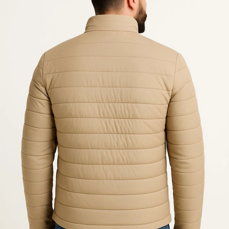 Erkek Mikro Su İtici Kapitone Baskılı Astarlı Fermuarlı Bomber Mont - Bej