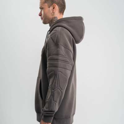 Erkek Nakışlı Kapüşonlu Oversize 3 İplik Pamuklu SweatShirt Hoodie - Füme