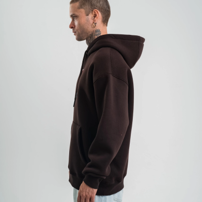 Erkek Nakışlı Kapüşonlu Oversize 3 İplik Pamuklu SweatShirt Hoodie - Siyah