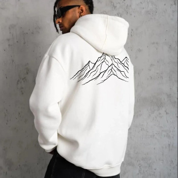 Erkek Nihilist Penguen Baskılı 3 İplik Pamuklu Kapüşonlu Sweatshirt Hoodie Beyaz