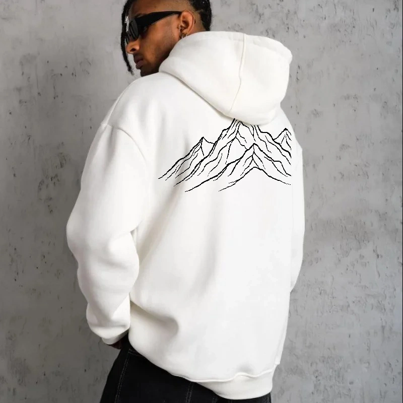 Erkek Nihilist Penguen Baskılı 3 İplik Pamuklu Kapüşonlu Sweatshirt Hoodie Beyaz