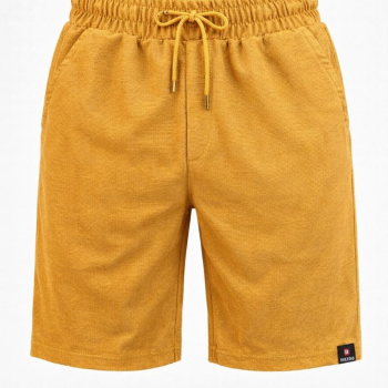 Erkek otoban Dokuma Kumaş Beli Lastikli, Cepli, Yazlık Şort - Hardal