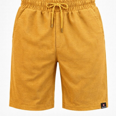 Erkek otoban Dokuma Kumaş Beli Lastikli, Cepli, Yazlık Şort - Hardal