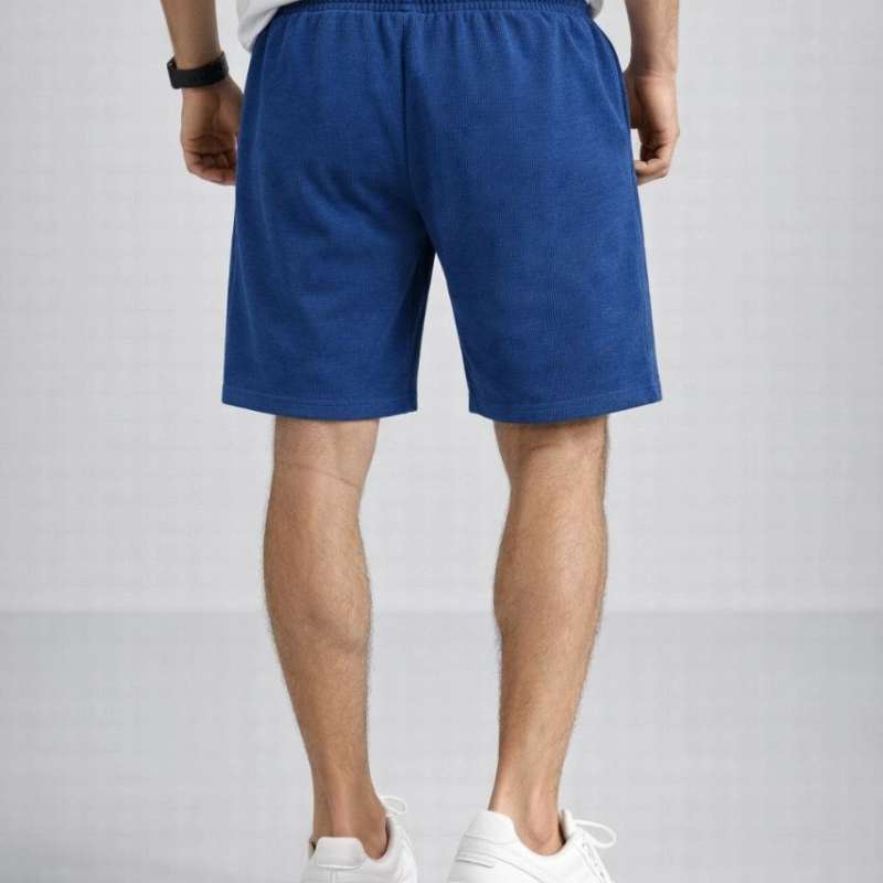 Erkek otoban Dokuma Kumaş Beli Lastikli, Cepli, Yazlık Şort - İndigo