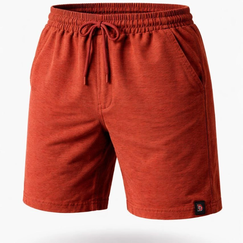 Erkek otoban Dokuma Kumaş Beli Lastikli, Cepli, Yazlık Şort - Turuncu