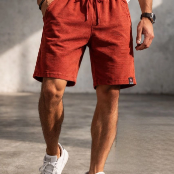 Erkek otoban Dokuma Kumaş Beli Lastikli, Cepli, Yazlık Şort - Turuncu