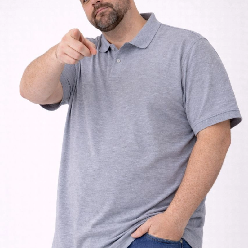 Erkek Polo Yaka Düğmeli Pike Kumaş Tişört Battal Beden Kısa Kol T-Shirt - Gri