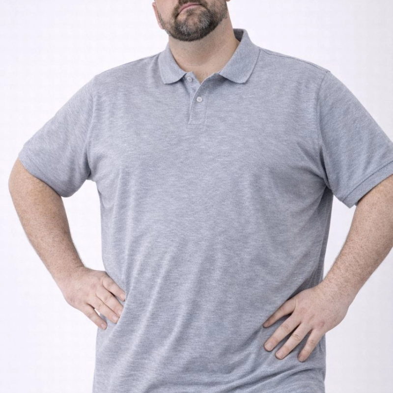 Erkek Polo Yaka Düğmeli Pike Kumaş Tişört Battal Beden Kısa Kol T-Shirt - Gri