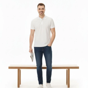 Erkek Polo Yaka Düğmeli Pike Kumaş Tişört Regular Fit Kısa Kol T-Shirt - Beyaz