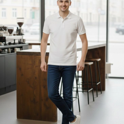 Erkek Polo Yaka Düğmeli Pike Kumaş Tişört Regular Fit Kısa Kol T-Shirt - Beyaz