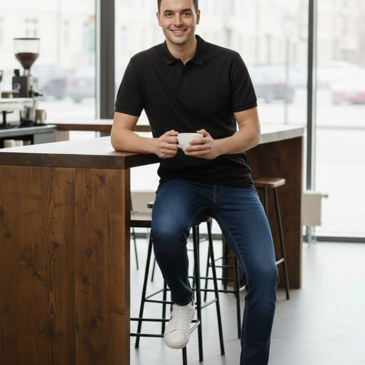 Erkek Polo Yaka Düğmeli Pike Kumaş Tişört Regular Fit Kısa Kol T-Shirt - Siyah