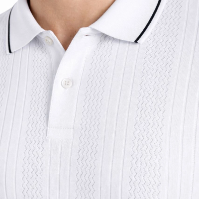 Erkek Polo Yaka Düğmeli Triko Tişört Yazlık Dokuma Regular Fit T-Shirt - Beyaz