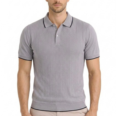 Erkek Polo Yakal Düğmeli Triko Tişört Yazlık Dokuma Regular Fit T-Shirt - Gri