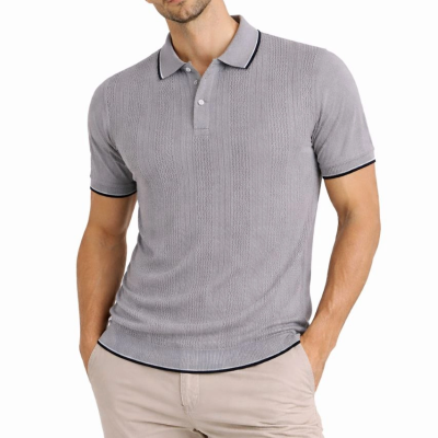 Erkek Polo Yakal Düğmeli Triko Tişört Yazlık Dokuma Regular Fit T-Shirt - Gri