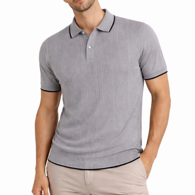 Erkek Polo Yakal Düğmeli Triko Tişört Yazlık Dokuma Regular Fit T-Shirt - Gri