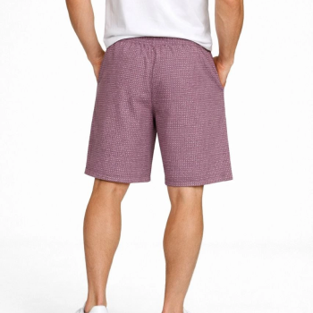 Erkek Pötikareli Beli Lastikli ,Cepli Yazlık Şort - Gül Kurusu