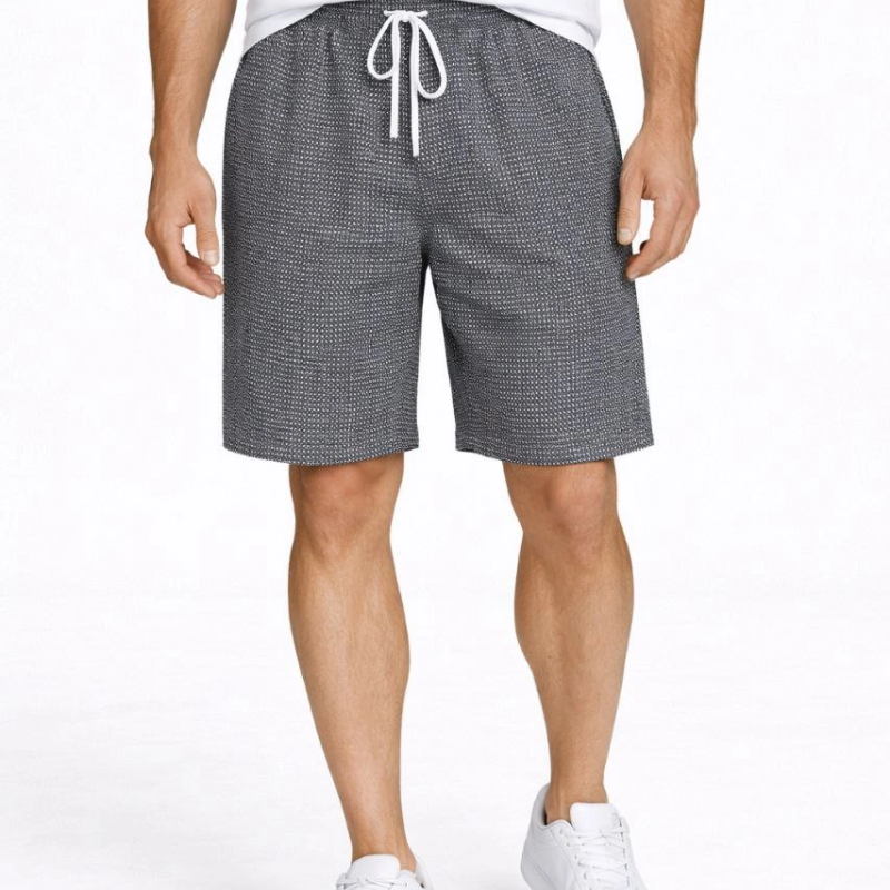 Erkek Pötikareli Şort – Beli Lastikli Bağcıklı, Cepli, Yazlık Şort - Füme