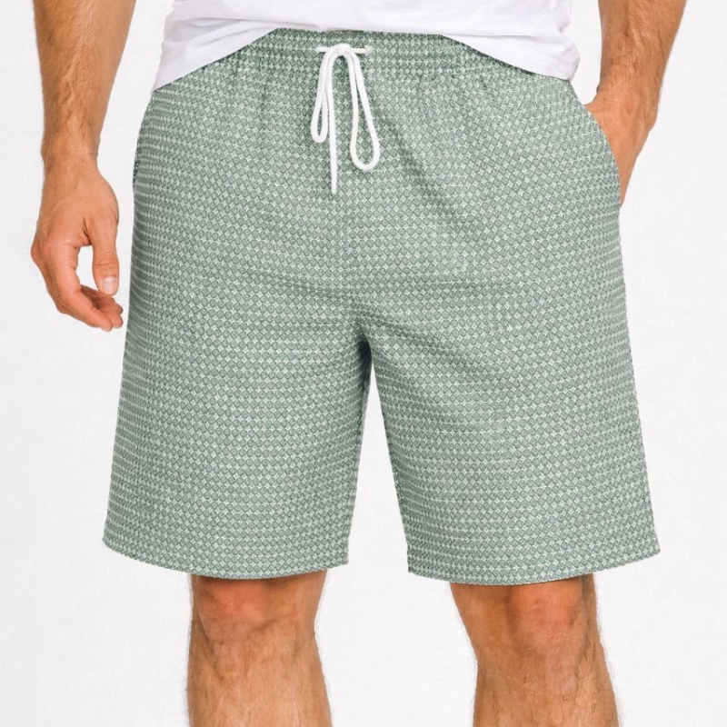 Erkek Pötikareli Şort – Beli Lastikli Bağcıklı, Cepli, Yazlık Şort - Mint Yeşili