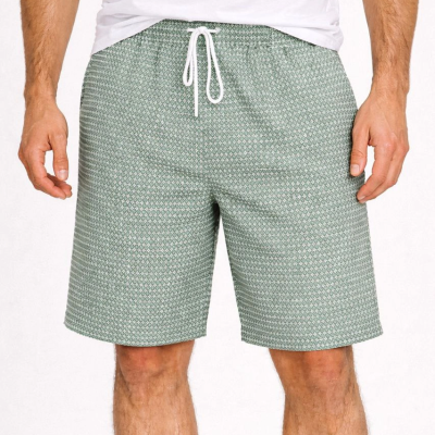 Erkek Pötikareli Şort – Beli Lastikli Bağcıklı, Cepli, Yazlık Şort - Mint Yeşili