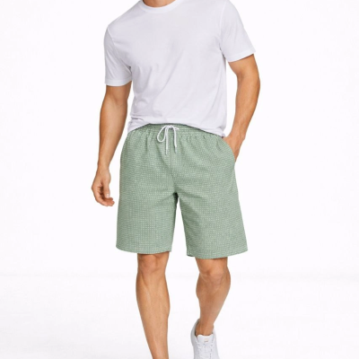 Erkek Pötikareli Şort – Beli Lastikli Bağcıklı, Cepli, Yazlık Şort - Mint Yeşili