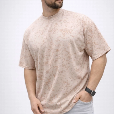 Erkek Premium Tişört OSY Yumuşak Dokulu Yıkamalı Oversize T-Shirt - Bej