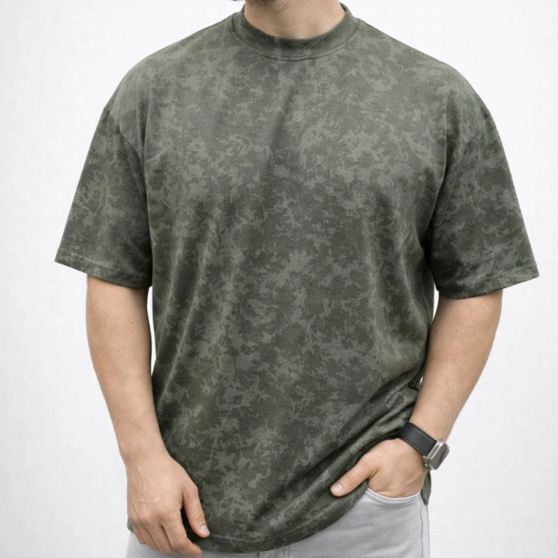 Erkek Premium Tişört OSY Yumuşak Dokulu Yıkamalı Oversize T-Shirt - Haki