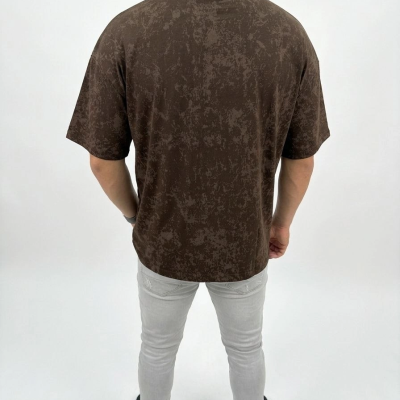 Erkek Premium Tişört OSY Yumuşak Dokulu Yıkamalı Oversize T-Shirt - Kahverengi