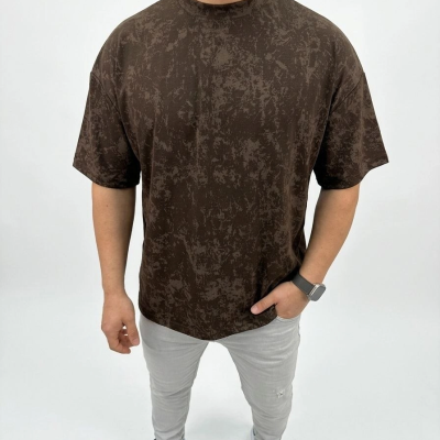 Erkek Premium Tişört OSY Yumuşak Dokulu Yıkamalı Oversize T-Shirt - Kahverengi