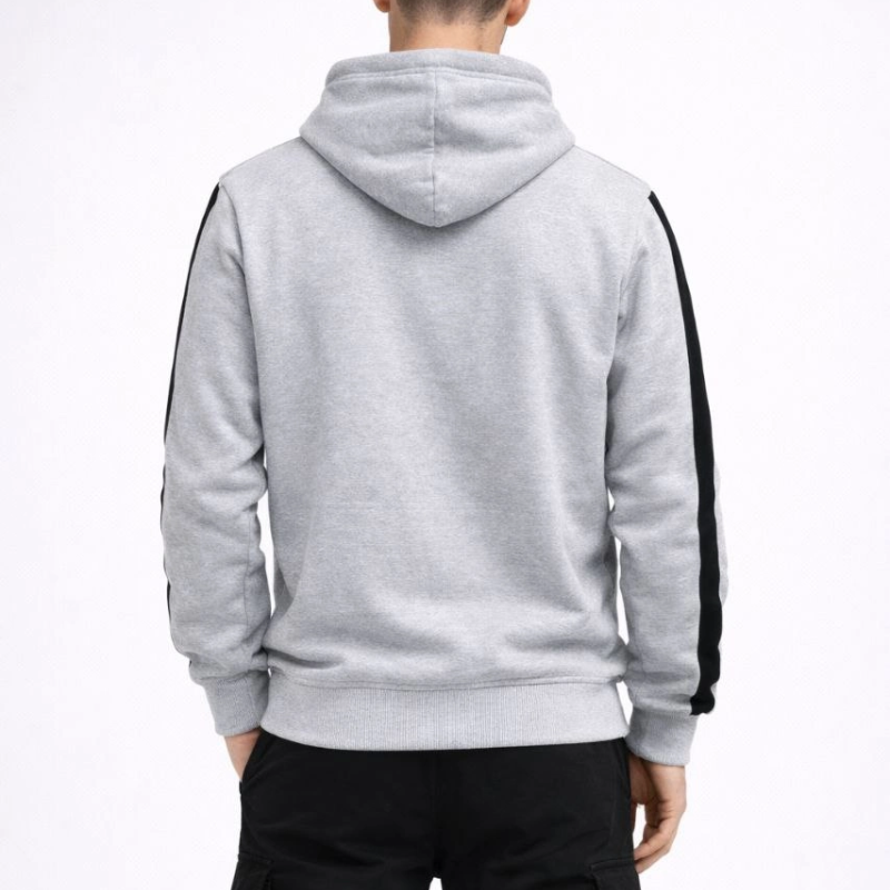 Erkek Şeritli Kapüşonlu Oversize Sweatshirt 3 iplik Pamuklu hoodie - Beyaz