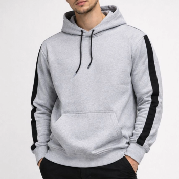 Erkek Şeritli Kapüşonlu Oversize Sweatshirt 3 iplik Pamuklu hoodie - Beyaz