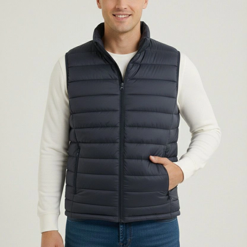 Erkek Şişme Fermuarlı Su İtici Kapitone Astarlı, Cepli Yelek - Lacivert