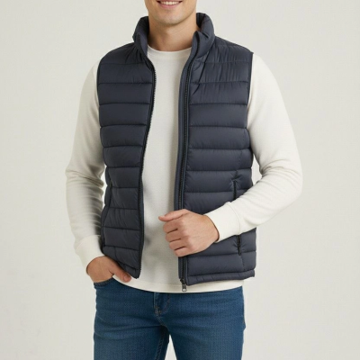 Erkek Şişme Fermuarlı Su İtici Kapitone Astarlı, Cepli Yelek - Lacivert