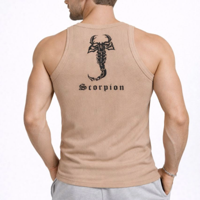 Erkek Spor Fitilli Kaşkorse Arka Basklı Atlet 3'lü Set Beyaz-Siyah-Kahverengi