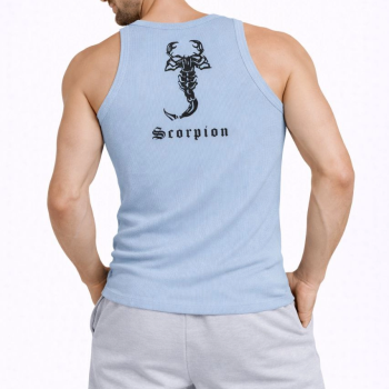 Erkek Spor Slimfit Fitilli Kaşkorse Arka Basklı Atlet 2'li Set Kahverengi-Bebek Mavisi