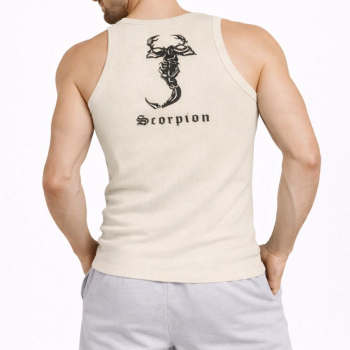 Erkek Spor Slimfit Fitilli Kaşkorse Arka Basklı Atlet 2'li Set Siyah-Bej